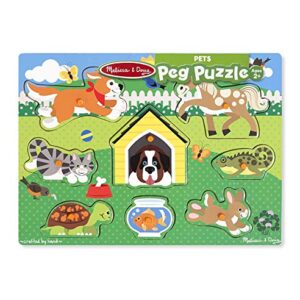 Melissa & Doug World of Animals Wooden Peg Puzzles Set - Pets, Farm, and Safari