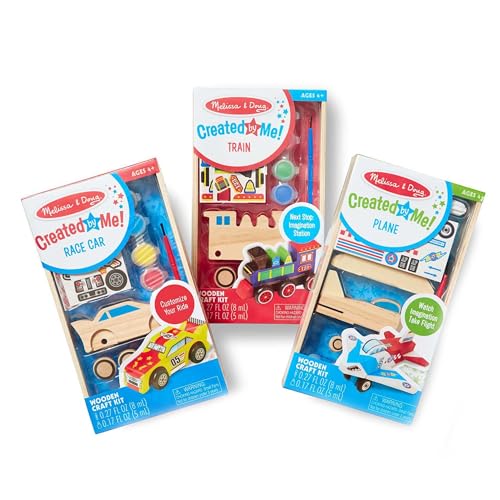 Melissa & Doug Decorate-Your-Own Wooden Craft Kits Set - Plane, Train, and Race Car