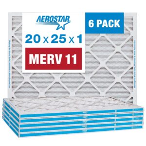 Aerostar 20x25x1 MERV 11 Pleated, AC Furnace Air Filter, 6 Pack (Actual Size: 19 3/4"x 24 3/4" x 3/4")