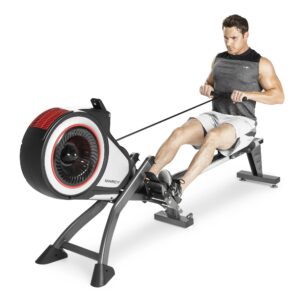 marcy foldable turbine rowing machine rower with 8 resistance setting and transport wheels ns-6050re, gray