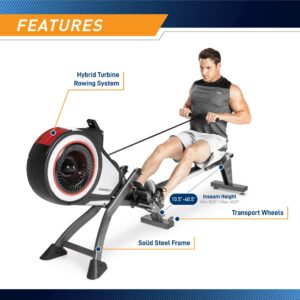 Marcy Foldable Turbine Rowing Machine Rower with 8 Resistance Setting and Transport Wheels NS-6050RE, Gray