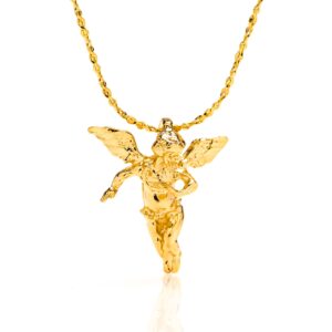 lifetime jewelry medium guardian angel pendant necklace charm 24k real gold plated