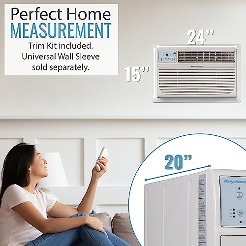 Keystone 12,000 BTU 230V Wall Mounted Air Conditioner & Dehumidifier with Remote Control - Quiet Wall AC Unit for Bedroom, Bathroom, Nursery, Medium Sized Rooms up to 550 Sq.Ft.