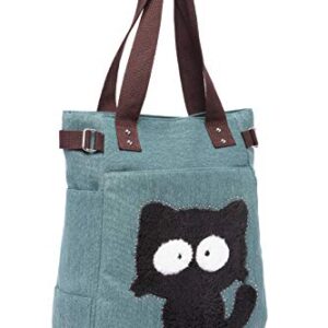 KAUKKO Women Canvas Handbag Shoulder Bag Cat Big Tote Bag