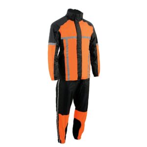 Milwaukee Leather MPM9510 Men's Black and Orange Motorcycle Water Resistant Rain Suit w/Hi-Vis Reflective Tape - Medium