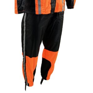 Milwaukee Leather MPM9510 Men's Black and Orange Motorcycle Water Resistant Rain Suit w/Hi-Vis Reflective Tape - Medium