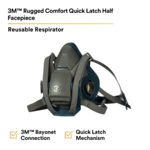 3M 6503QL Rugged Comfort Quick Latch Half Facepiece Reusable Respirator, Large & 3M Organic Vapor/Acid Gas Cartridge/Filter 60923, P100 Respiratory Protection (Pack of 2)