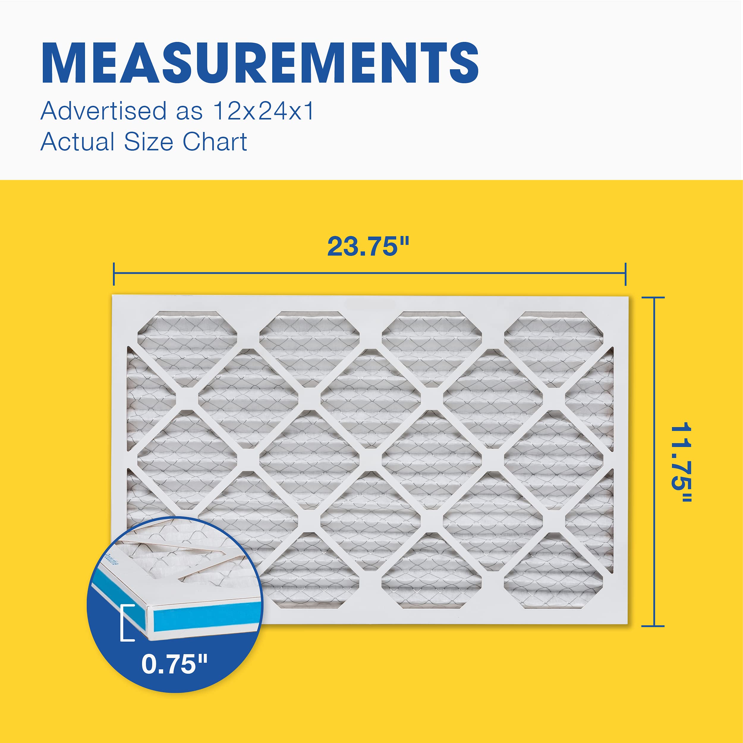 Aerostar 12x24x1 MERV 8 Pleated Air Filter, AC Furnace Air Filter, 6 Pack (Actual Size: 11 3/4" x 23 3/4" x 3/4")