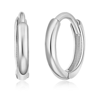 14k REAL White Gold 1.5mm Thickness Huggie Earrings (8 x 8 mm)