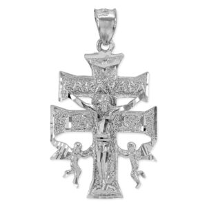 religious jewelry by fdj 925 sterling silver caravaca double cross with angels crucifix pendant