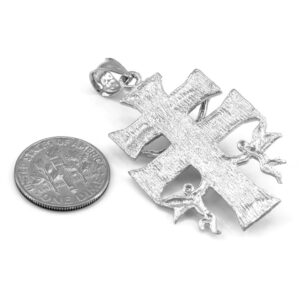 Religious Jewelry by FDJ 925 Sterling Silver Caravaca Double Cross with Angels Crucifix Pendant