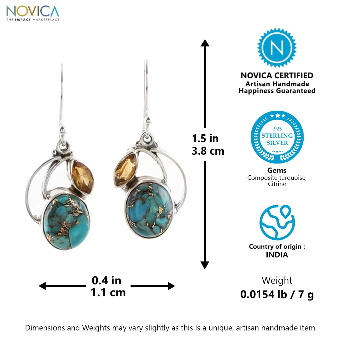 NOVICA Artisan Handcrafted Citrine Dangle Earrings For Women | Turquoise Earrings Dangling | Turquoise Earrings Sterling Silver | Natural Turquoise Earrings For Women | Minimalist Turquoise Earrings