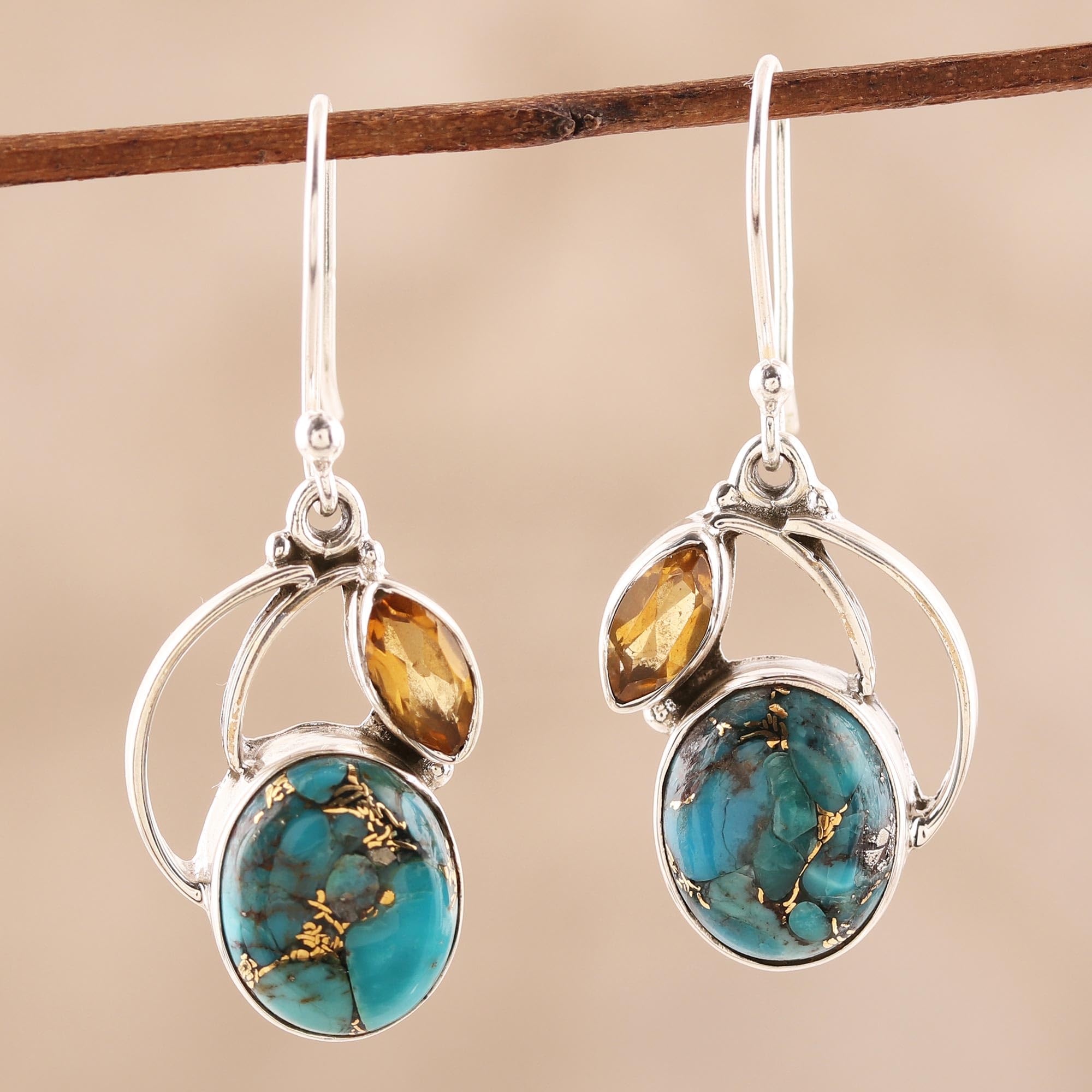 NOVICA Artisan Handcrafted Citrine Dangle Earrings For Women | Turquoise Earrings Dangling | Turquoise Earrings Sterling Silver | Natural Turquoise Earrings For Women | Minimalist Turquoise Earrings