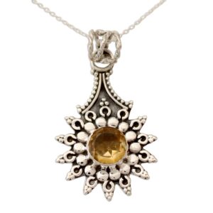 NOVICA Artisan Handmade Citrine Pendant Necklace .925 Sterling Silver Yellow India Birthstone 'Star of Jaipur'