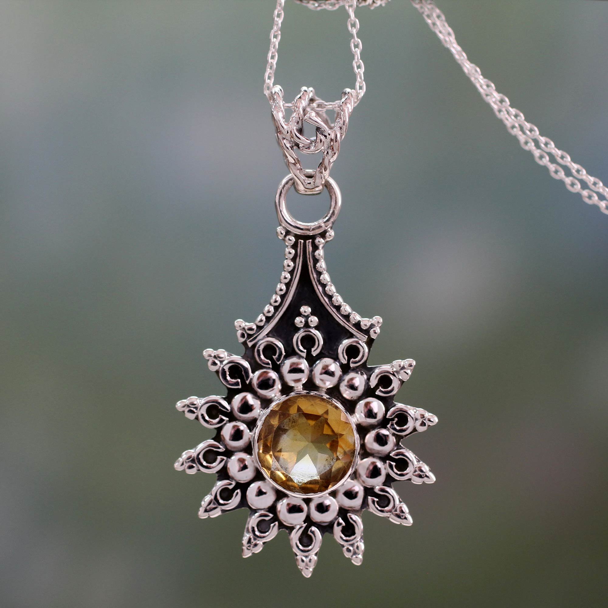 NOVICA Artisan Handmade Citrine Pendant Necklace .925 Sterling Silver Yellow India Birthstone 'Star of Jaipur'