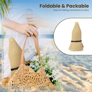 Simplicity Beach Hats for Women Wide Brim Hat Women Sun Protection Foldable Straw Sun Hat with Chin Strap Sun Hats for Women, Off-White Brown Mix