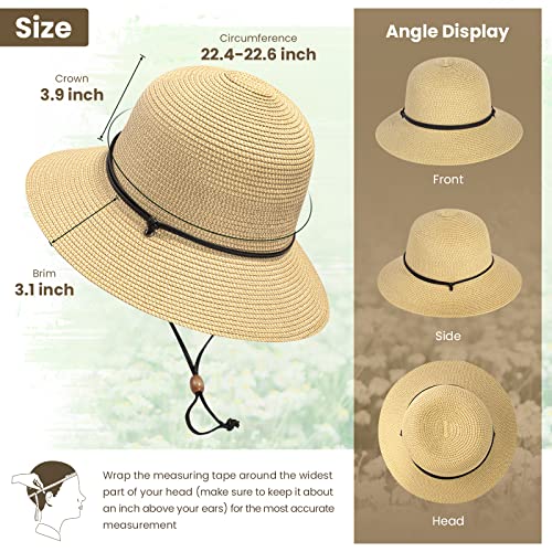 Simplicity Beach Hats for Women Wide Brim Hat Women Sun Protection Foldable Straw Sun Hat with Chin Strap Sun Hats for Women, Off-White Brown Mix