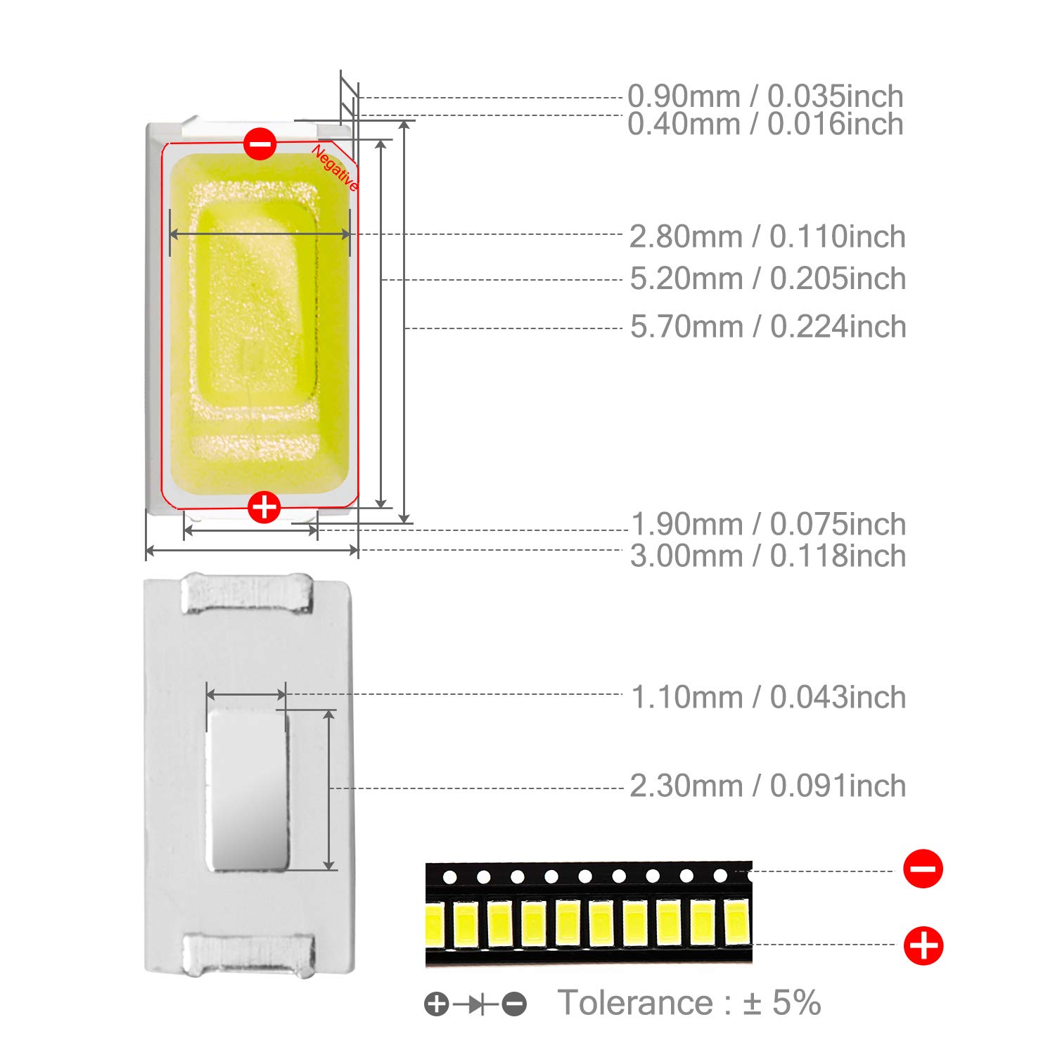 Chanzon 100 pcs 5730 (5630) White 6000K SMD LED Diode Lights Chip (5.7mm x 3.0mm DC 3V 150mA 0.5W 50-55LM) High Intensity Super Bright Lighting Bulb Lamps Electronics Components Light Emitting Diodes