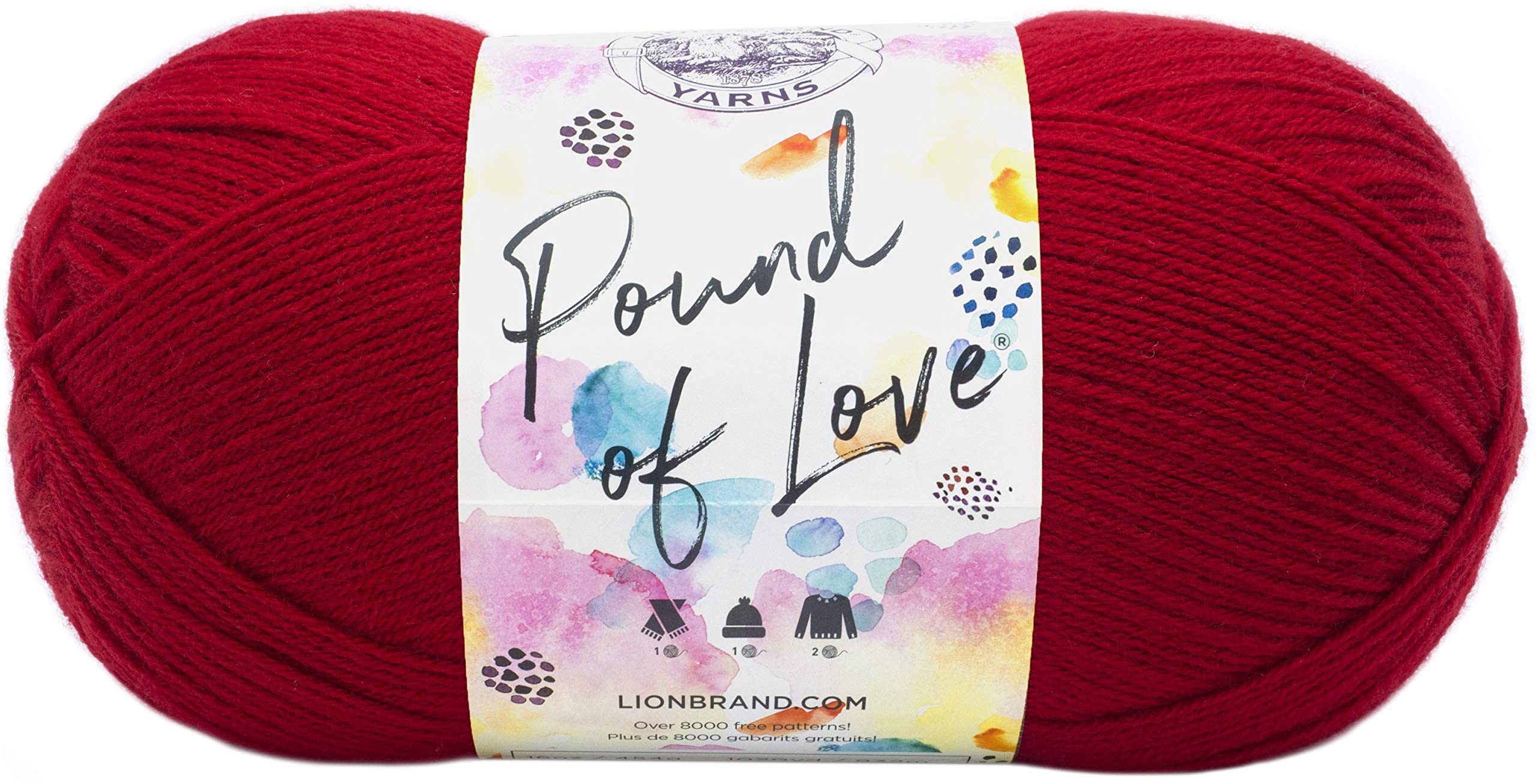 Lion Brand Yarn Pound of Love, Value Yarn, Large Yarn for Knitting and Crocheting, Craft Yarn, Cherry