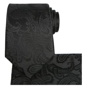 kissties mens black tie set: paisley necktie + pocket square