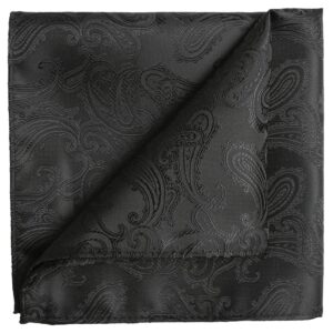 KissTies Mens Black Tie Set: Paisley Necktie + Pocket Square