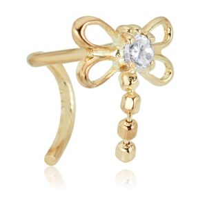 avora 14k yellow gold dragonfly butterfly simulated diamond cz curved twisted screw nose ring (22 gauge)