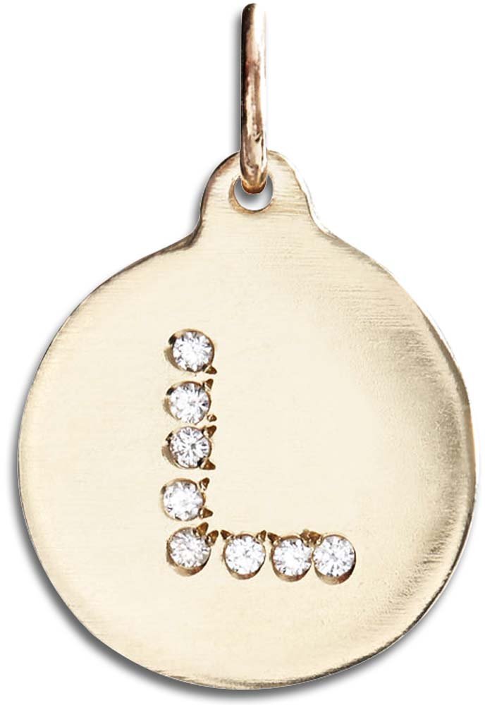 Helen Ficalora "L Alphabet Charm Pave Diamonds Yellow Gold