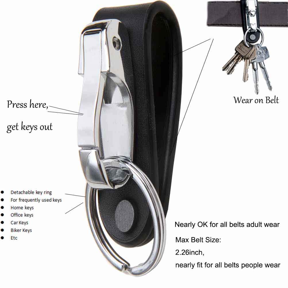 Liangery Keychain for Men, Belt Keychain Leather Belt Loop Key Holder Belt Key Chain Clips with Detachable Keyring for Men