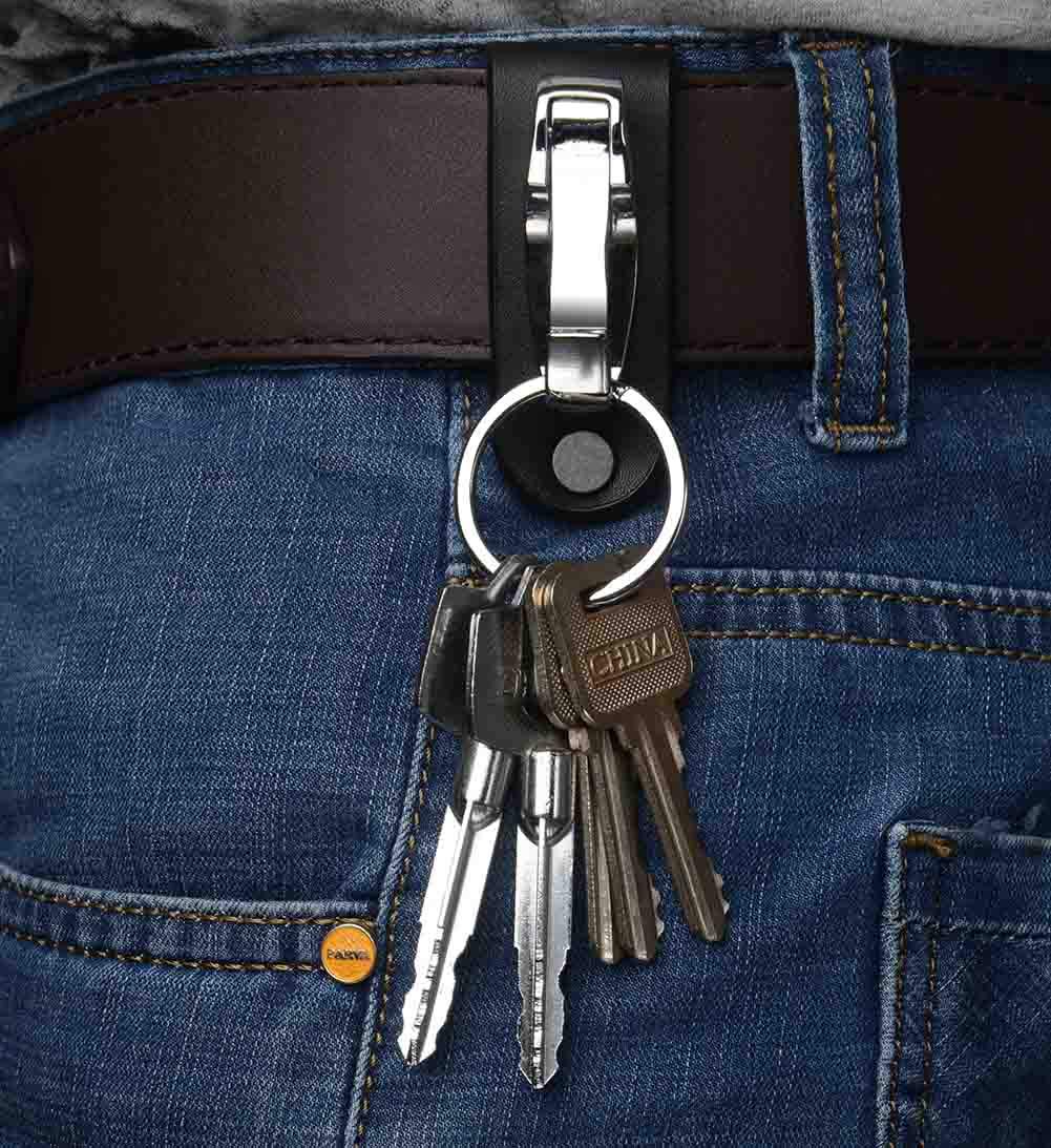 Liangery Keychain for Men, Belt Keychain Leather Belt Loop Key Holder Belt Key Chain Clips with Detachable Keyring for Men