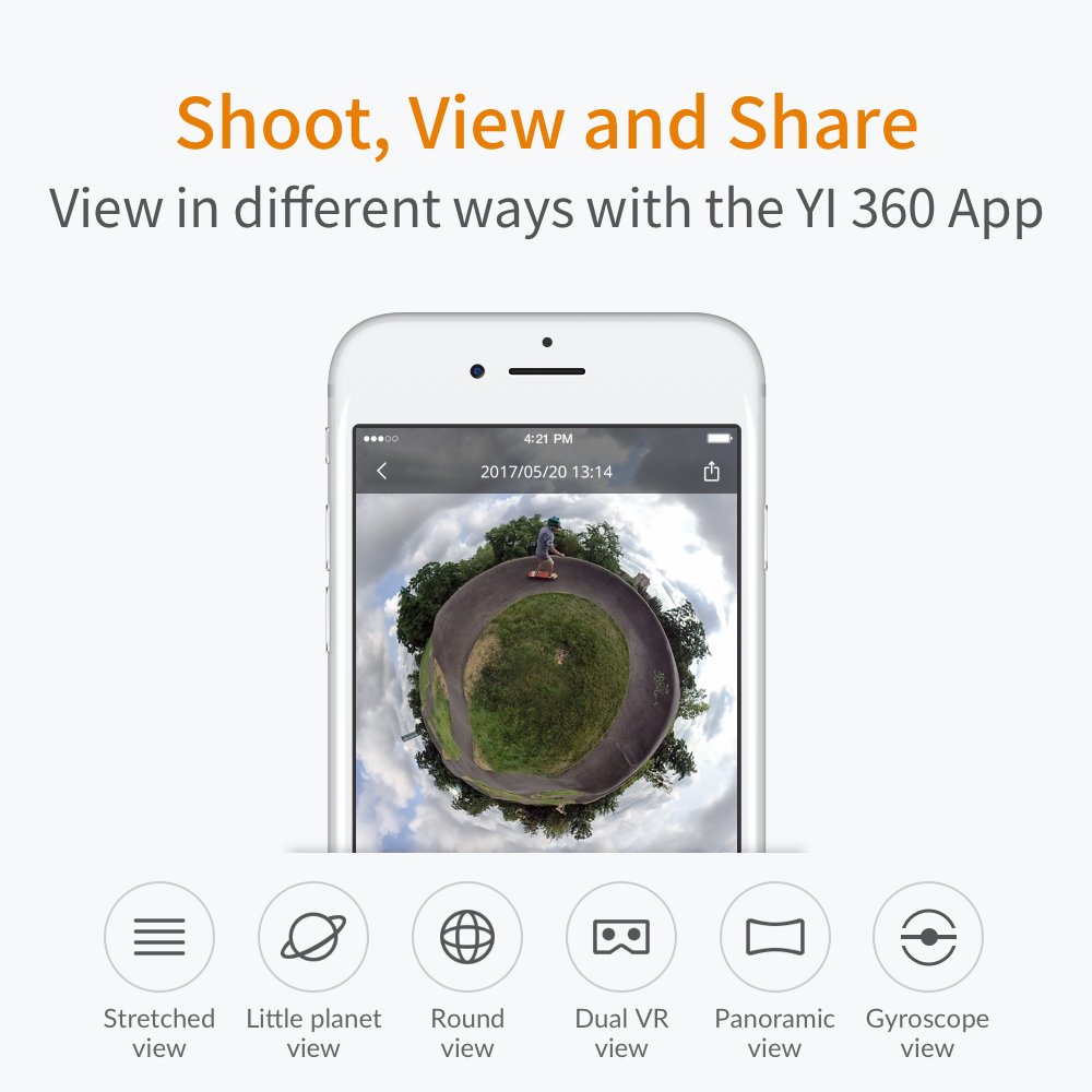 YI 360 VR Camera Dual-Lens 5.7K HI Resolution Panoramic Camera with Electronic Image Stabilization, 4K in-Camera Stitching