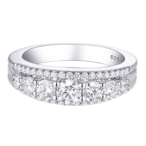 Newshe 1.13ct Round White AAAAA Cz 925 Sterling Silver Wedding Band Eternity Ring Size 7