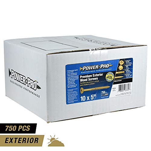 Power Pro 967784 Wood Screws, #10 x 5", Premium Outdoor Deck Screws, Rust Resistant, Epoxy Coated Bronze, 750pcs Box