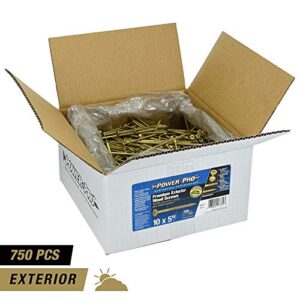 Power Pro 967784 Wood Screws, #10 x 5", Premium Outdoor Deck Screws, Rust Resistant, Epoxy Coated Bronze, 750pcs Box