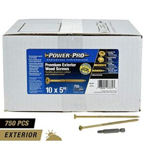 Power Pro 967784 Wood Screws, #10 x 5", Premium Outdoor Deck Screws, Rust Resistant, Epoxy Coated Bronze, 750pcs Box