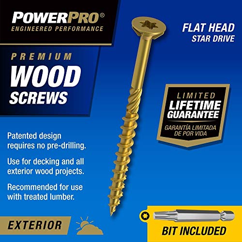 Power Pro 967784 Wood Screws, #10 x 5", Premium Outdoor Deck Screws, Rust Resistant, Epoxy Coated Bronze, 750pcs Box