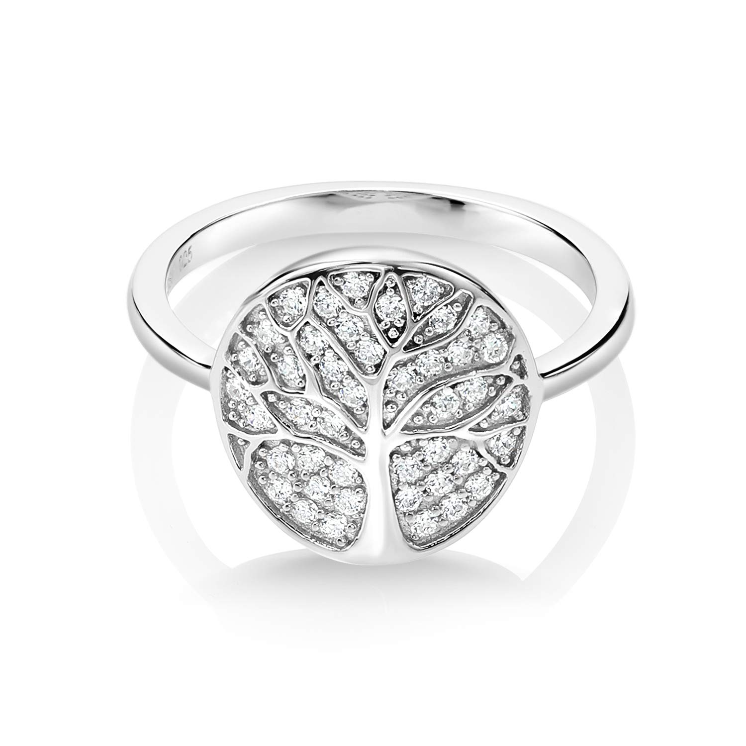 Gem Stone King 925 Sterling Silver Gorgeous White Tree Of Life Women Ring Set with Zirconia (Available in size 5, 6, 7, 8, 9)