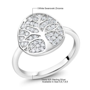 Gem Stone King 925 Sterling Silver Gorgeous White Tree Of Life Women Ring Set with Zirconia (Available in size 5, 6, 7, 8, 9)