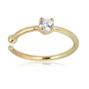 AVORA 14K Yellow Gold Simulated Diamond CZ Solitaire Nose Ring Hoop (20 Gauge) - 5/16"