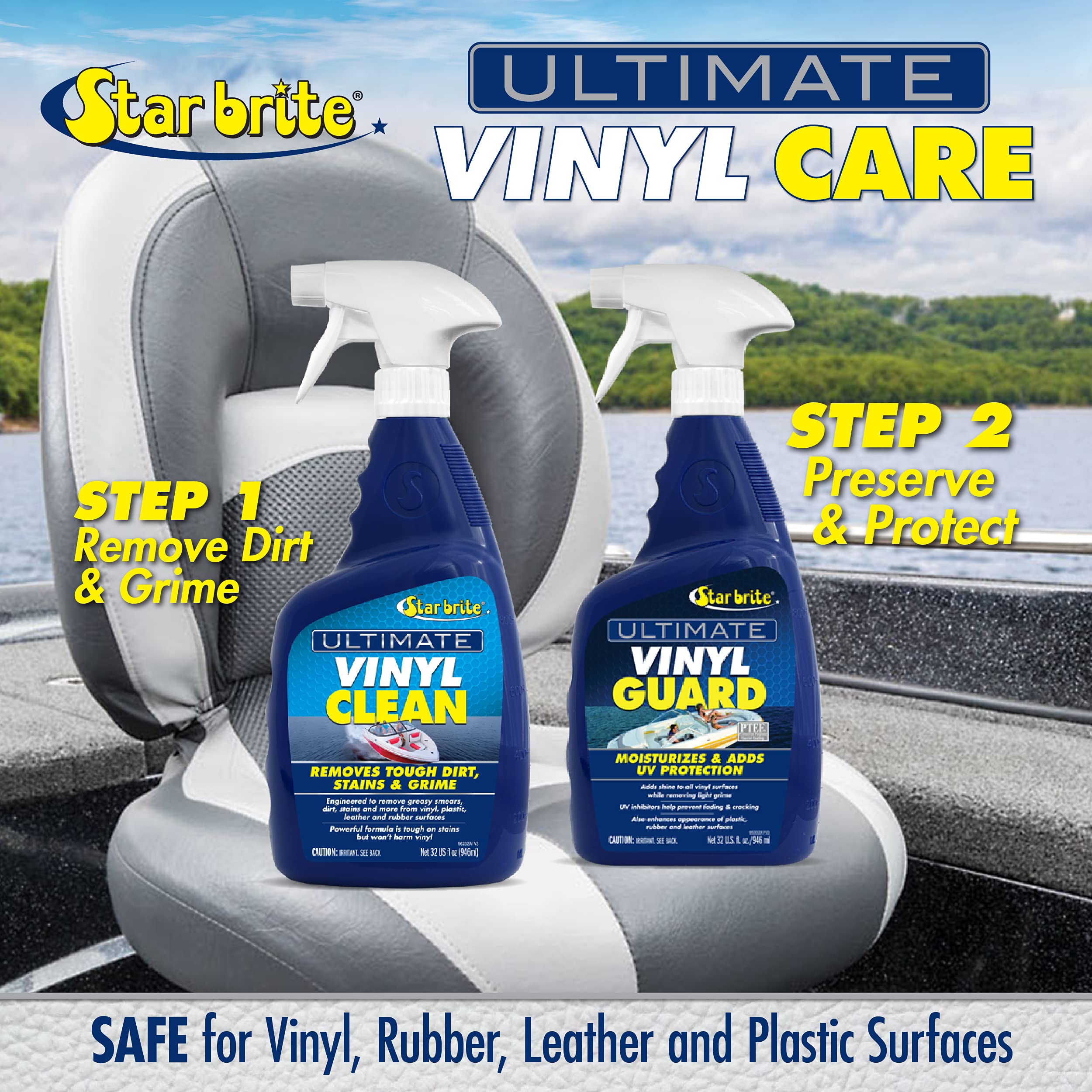 STAR BRITE Ultimate Vinyl Clean Spray - Multi-Surface Cleaner for Auto, RV, Home & Boat Upholstery - Vinyl, Rubber, Leather, Plastic + Interior & Exterior Trim - 32 OZ (096232)