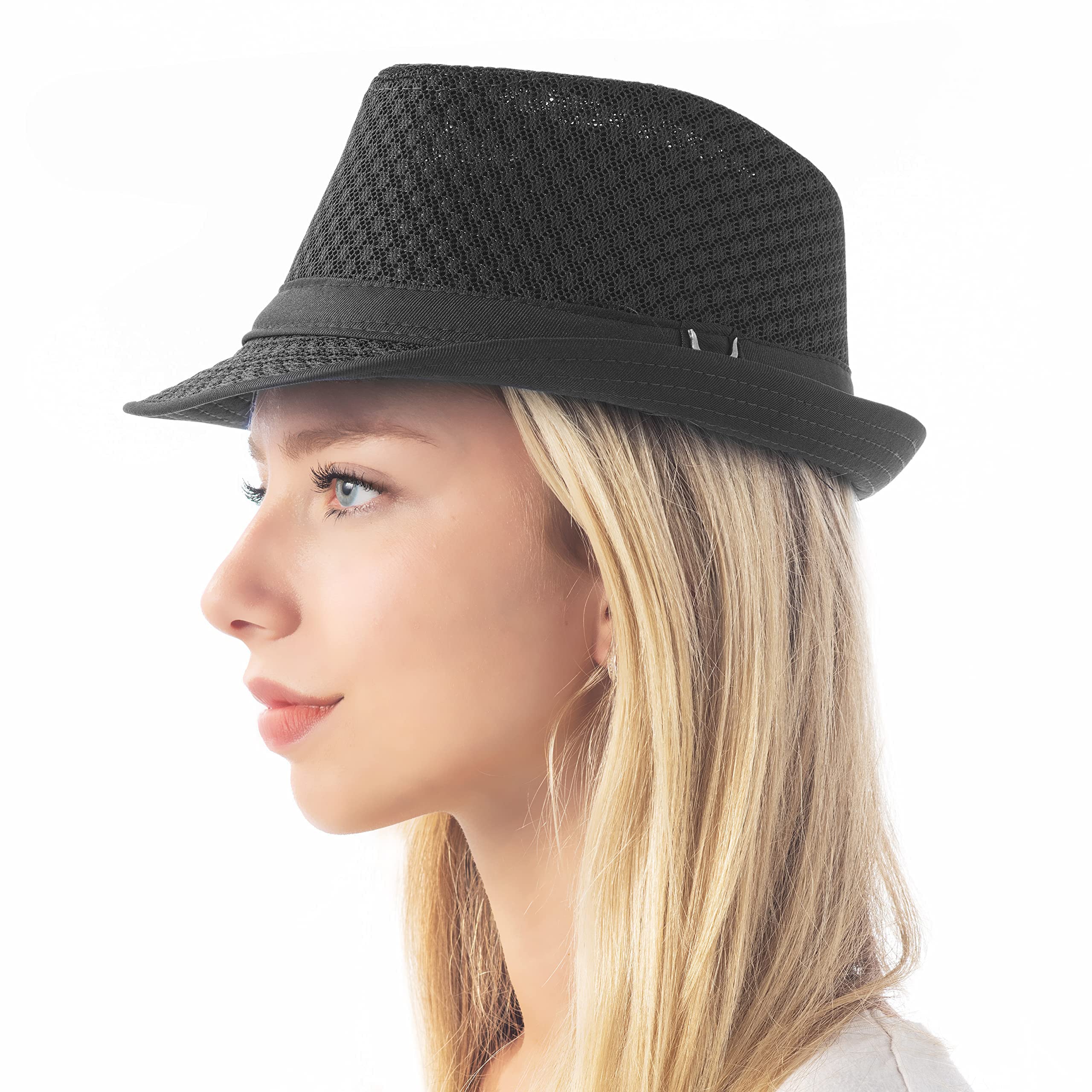 The Hat Depot Light Weight Classic Soft Cool Mesh Crushable Fedora hat (L/XL, Black)