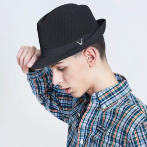 The Hat Depot Light Weight Classic Soft Cool Mesh Crushable Fedora hat (L/XL, Black)