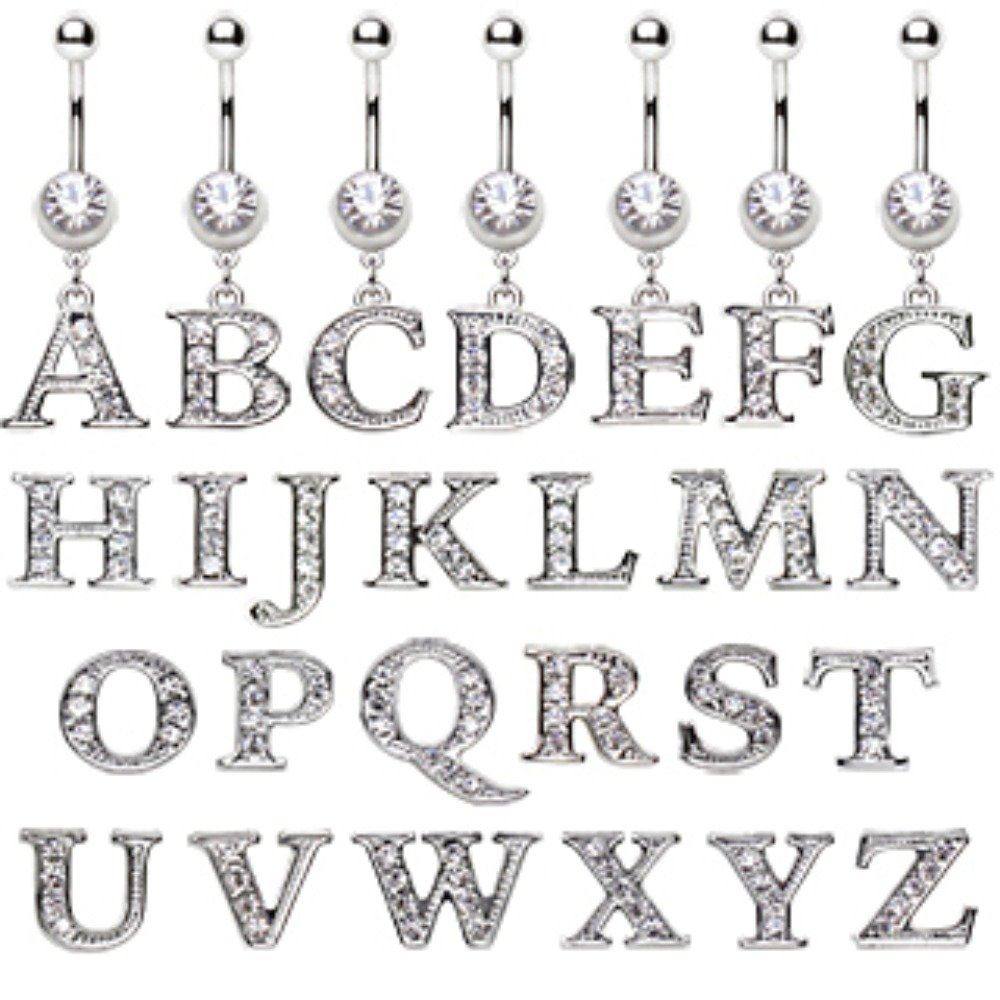 WildKlass Jewelry 316L Surgical Steel Navel Ring with Alphabet Letter Dangle (Sold Individually)