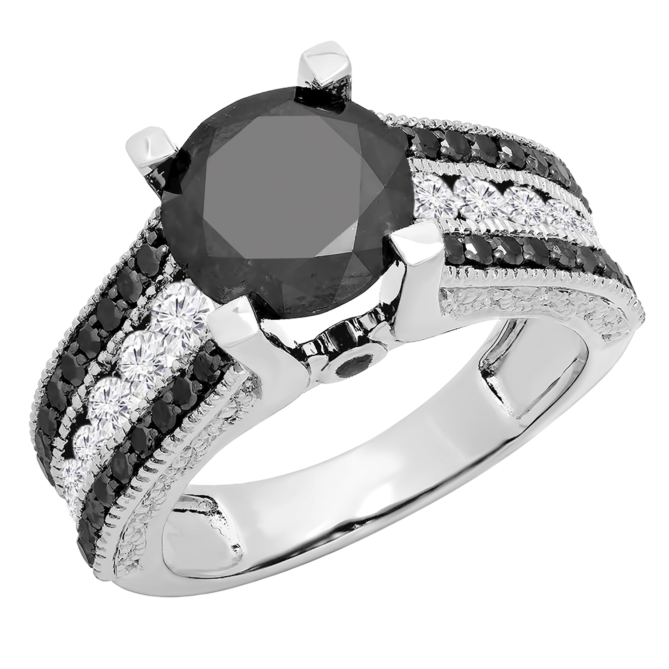 Dazzlingrock Collection 5.00 Carat (ctw) 14K Round Black & White Diamond Bridal Engagement Ring 5 CT, White Gold, Size 6