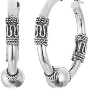 Amazon Essentials 925 Sterling Silver Balinese Beaded Hoop Earrings Hypoallergenic Lightweight Jewelry For Women, Medium Size 29mm Earring (previously Amazon Collection)