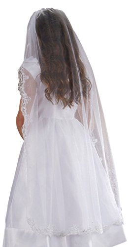 Sacred Traditions Girls Tulle Lace Edge Mantilla First Communion Veil, White, 45 Inch