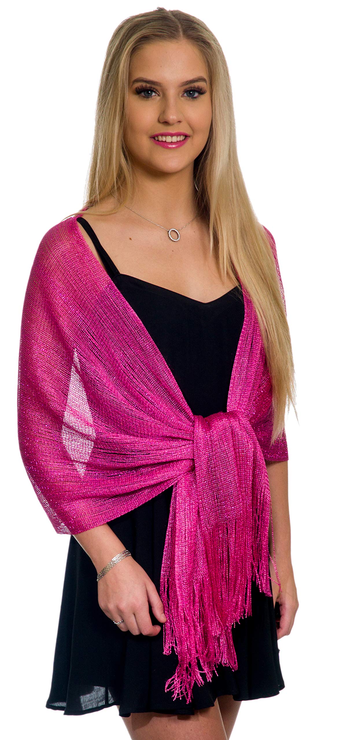 Shawls and Wraps for Evening Dresses, Metallic Sparkle Womens Wedding Fuchsia Shawl