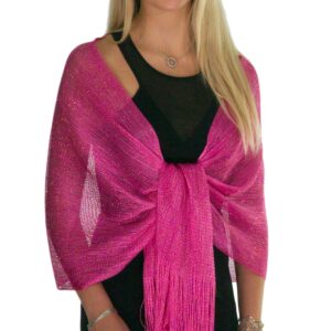 Shawls and Wraps for Evening Dresses, Metallic Sparkle Womens Wedding Fuchsia Shawl