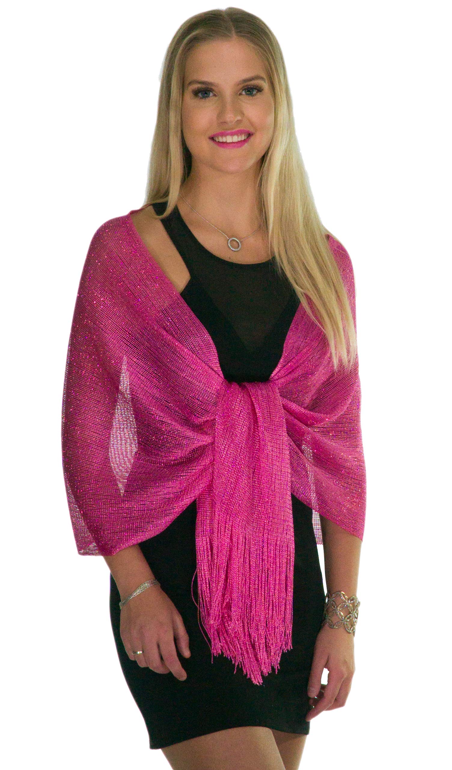 Shawls and Wraps for Evening Dresses, Metallic Sparkle Womens Wedding Fuchsia Shawl