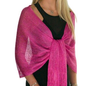 Shawls and Wraps for Evening Dresses, Metallic Sparkle Womens Wedding Fuchsia Shawl