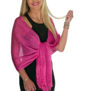 Shawls and Wraps for Evening Dresses, Metallic Sparkle Womens Wedding Fuchsia Shawl